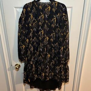 Aritzia Le Fou Limited Edition Black and Yellow Floral Midi Dress, Size 2 (L)